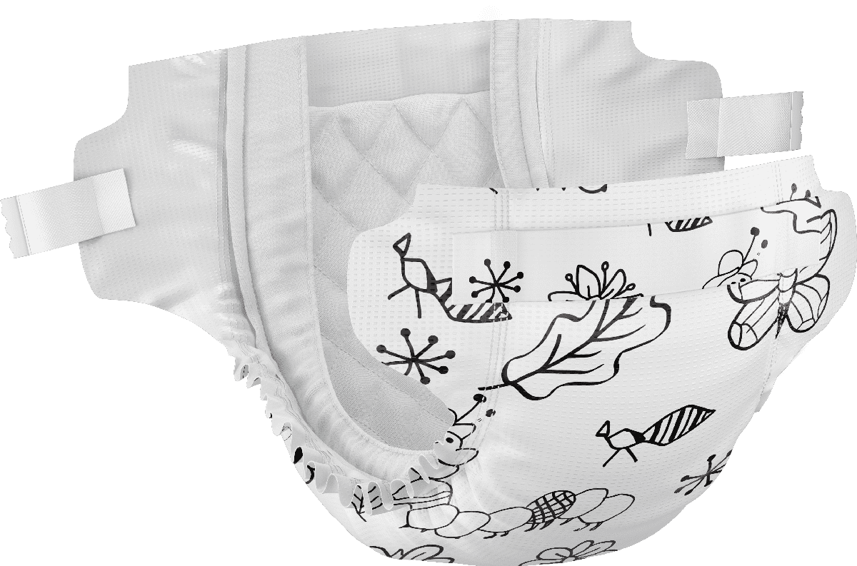 diaper black white caterpillar